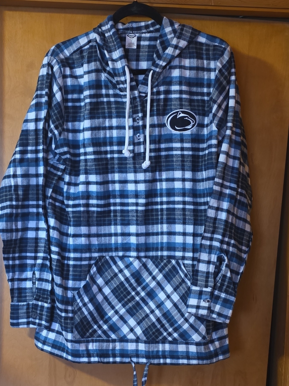 Plaid Hooded Long-Sleeve Tee - Blue & White